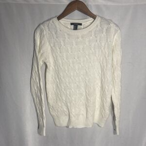 FOREVER 21 white crew neck long sleeve pullover cable knit sweater S